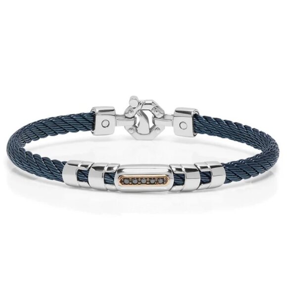 BARAKA Men's BR332001RODN220010 Rose Gold Blue PVD Black White Diamond Bracelet